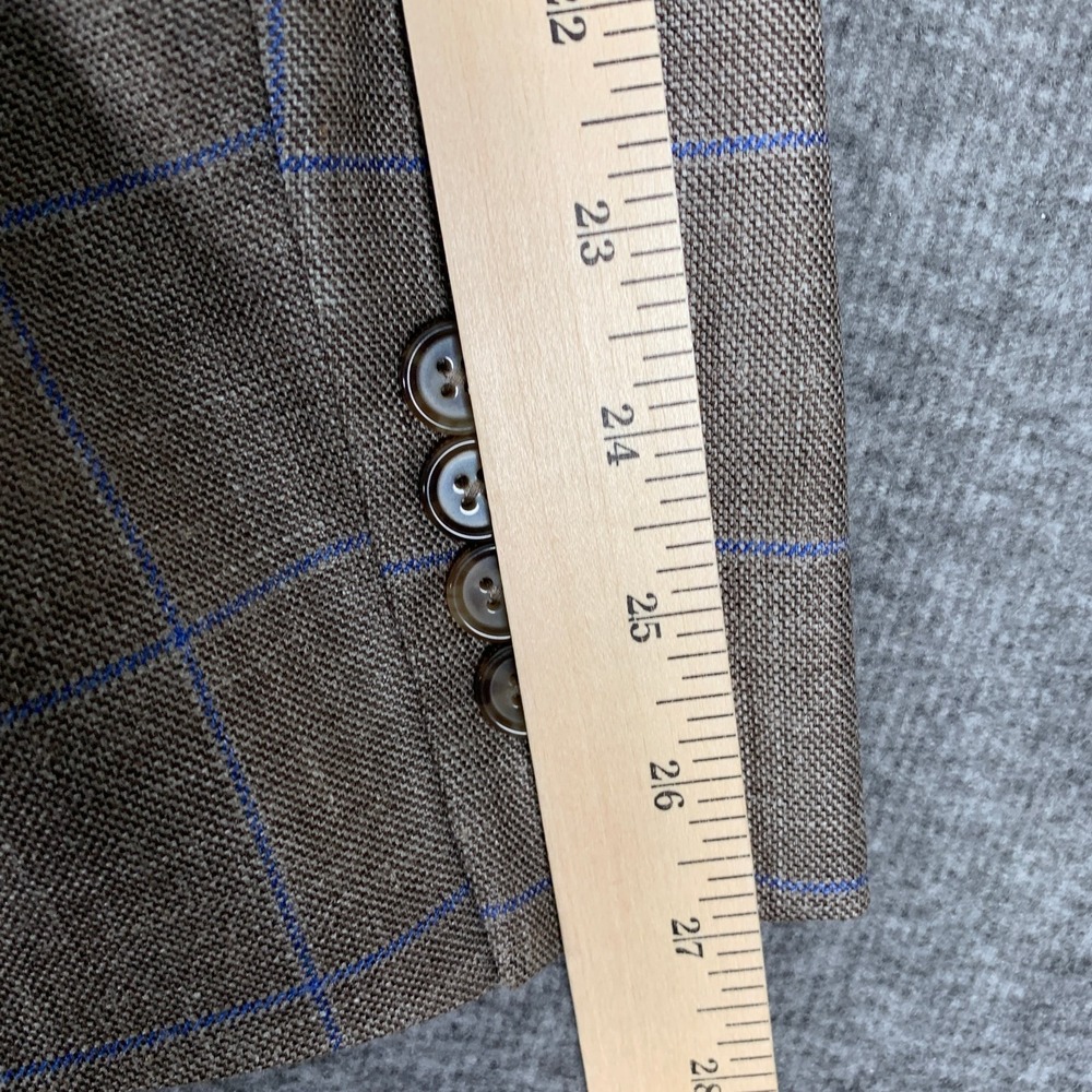 Ralph Lauren Linen Blazer Jacket Men 50L Brown Windowpane Sport Coat